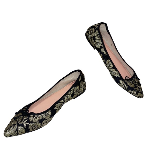 NEW J CREW gold floral print and black pointy toe flats Ballet Shoes Size 6.5. - Picture 2 of 8